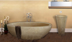 Проєкт для ванної кімнати: умивальник - стійка та ваннана з травертину