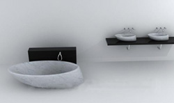 carrara marble bathtub and two sinks